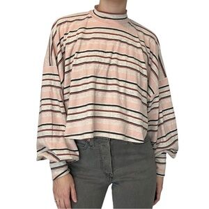 Free People Long Sleeve Top Oversized Striped Casual Boho Crop Size Extra Small